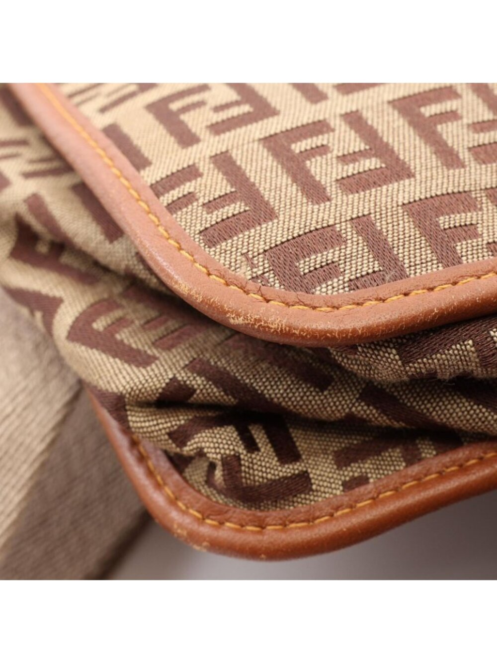 Fendi Shoulder Bag Zucchino Beige Brown Canvas Leather - Picture 7 of 12